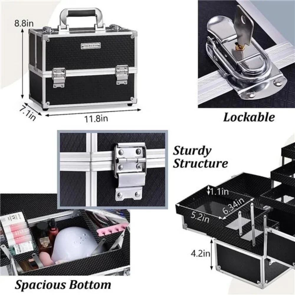 Black Professional Makeup Case with Tiered Trays